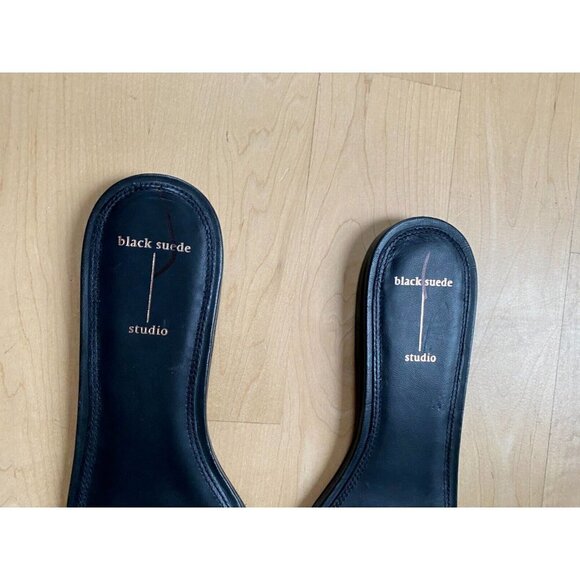 BLACK Suede Studio Women's Slides "Alexandra" Sandals Flats Stones - Picture 4 of 8